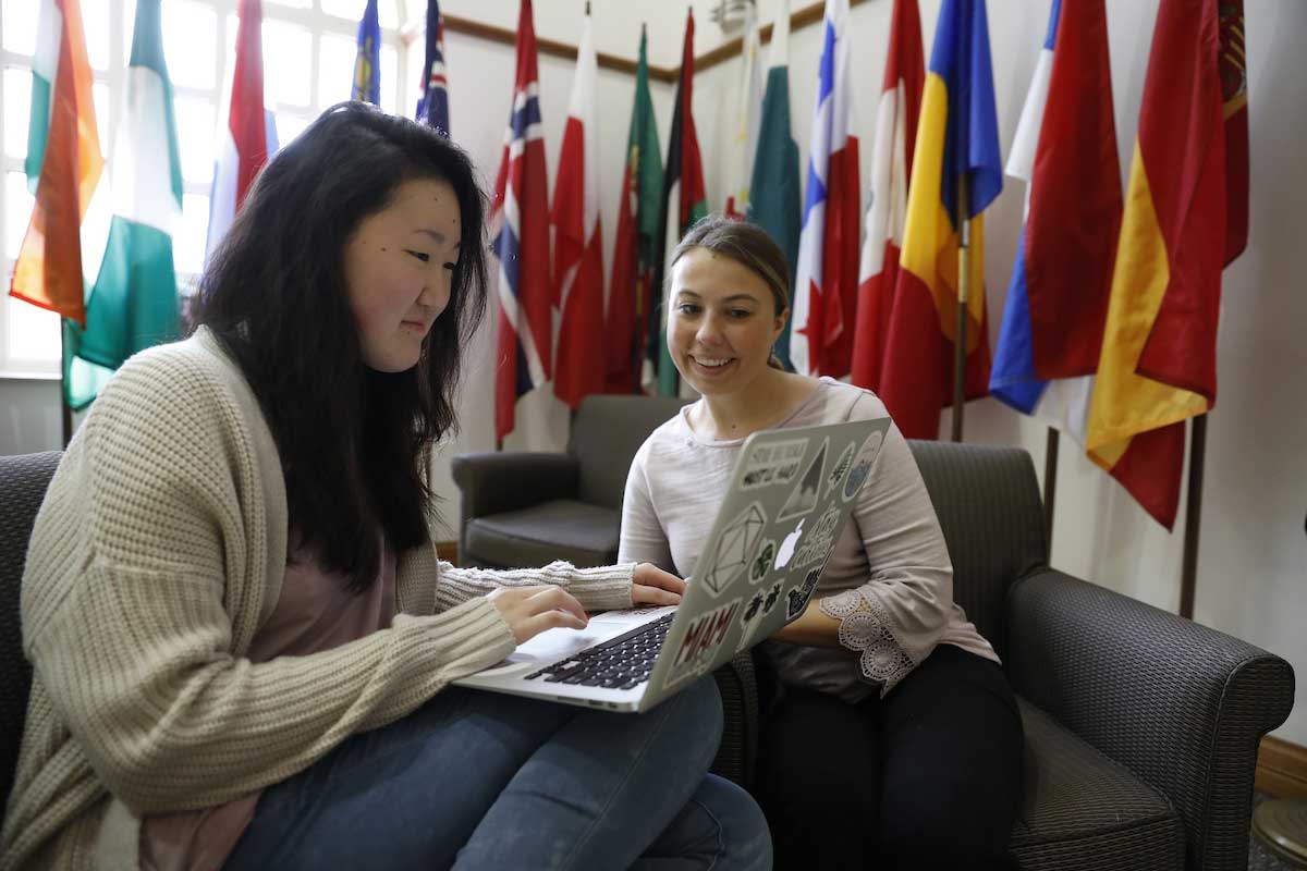 students working in the Global Initiatives Office in MacMillan Hall