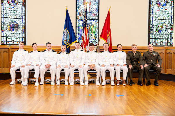 Naval Science cadets during a ceremony at Kumler Chapel