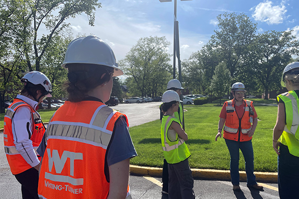 construction students on a construction sit eon campus